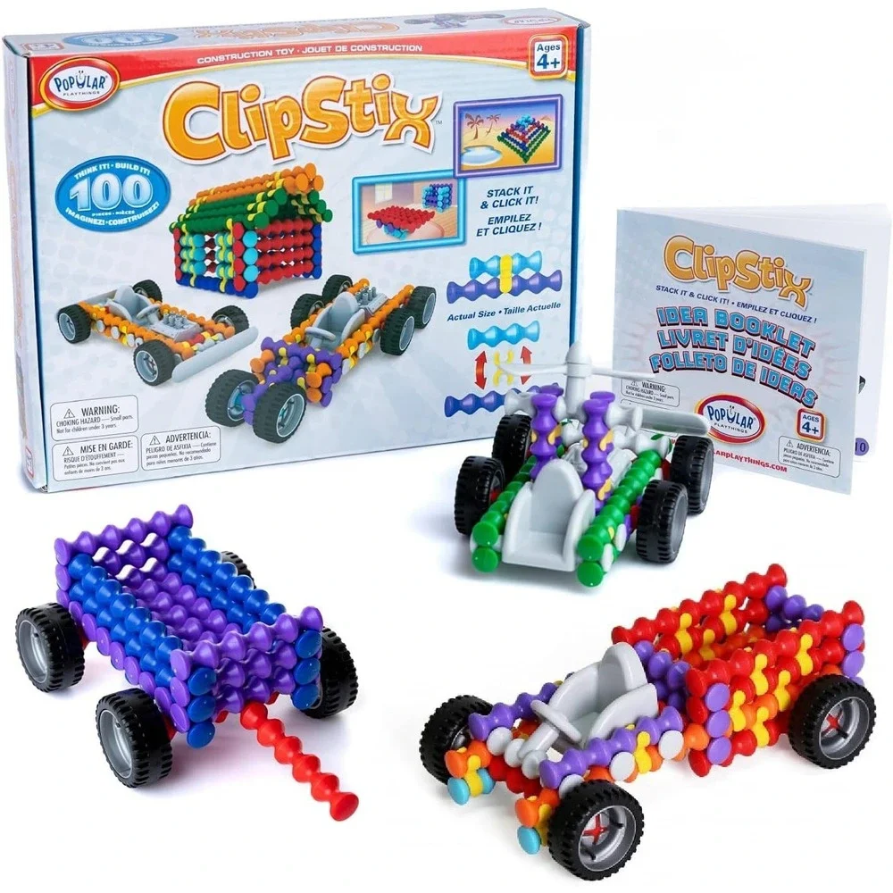 POPULAR PLAYTHINGS Clipstix Construction Toy 100 Pieces Build a car or house etc